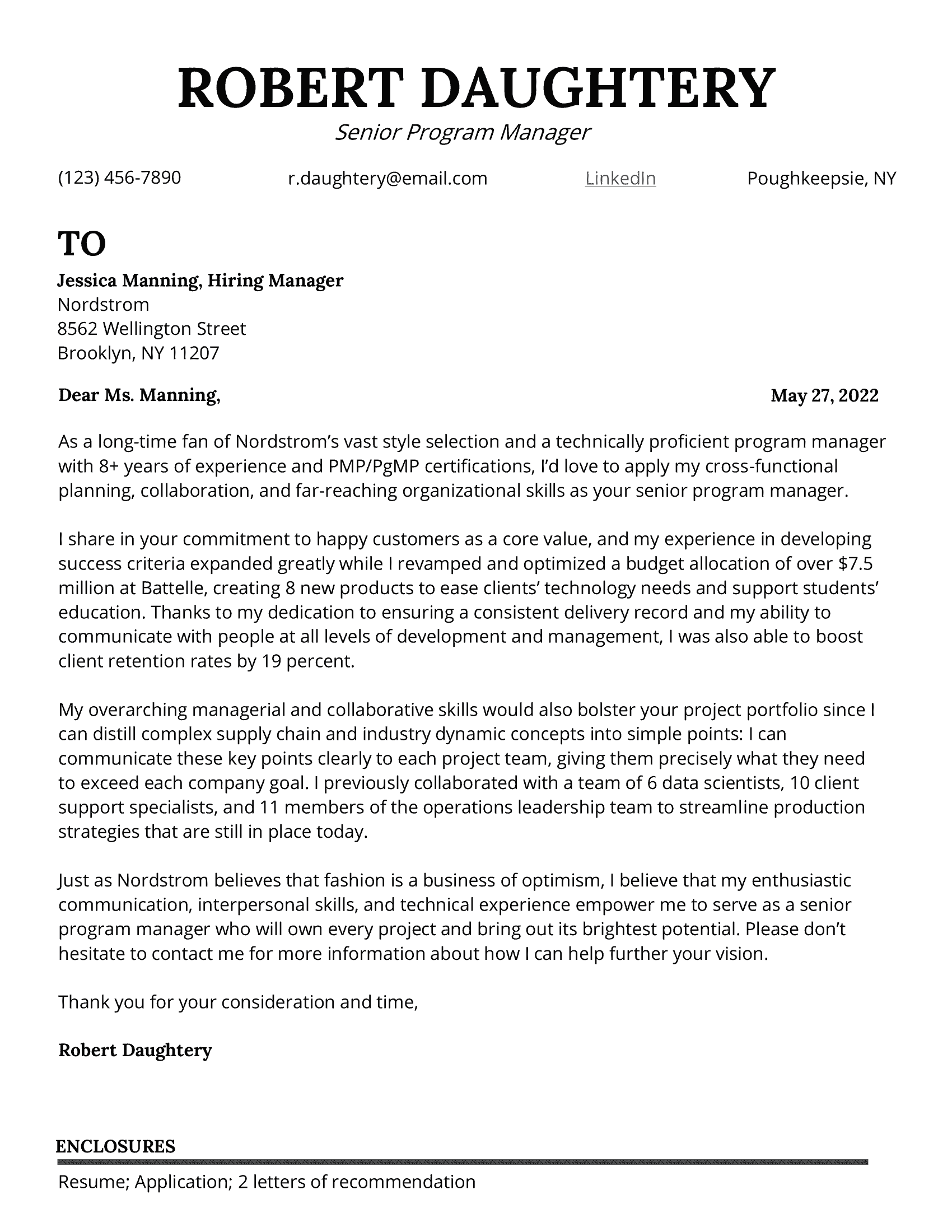 Senior program manager cover letter