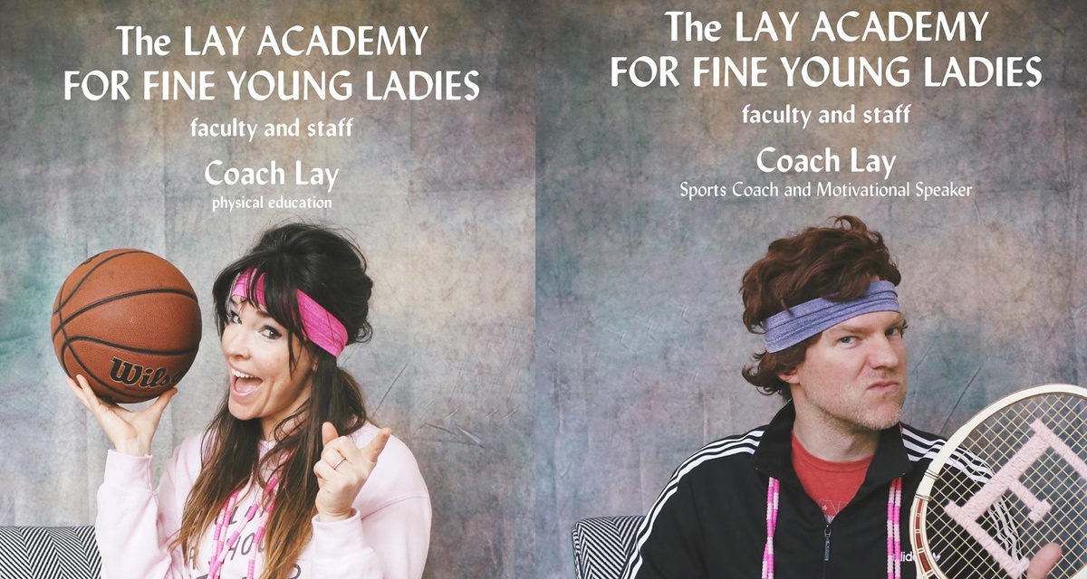 Split image with woman dressed as basketball coach and man dressed as tennis coacn