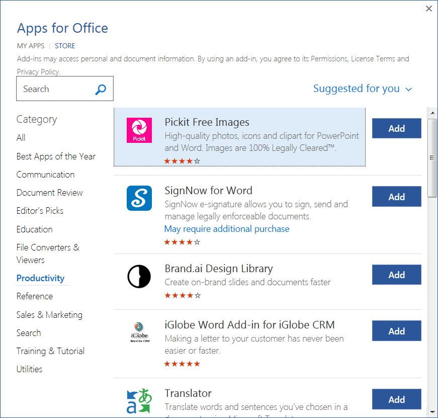 Word Office Add Ins Store Category Productivity