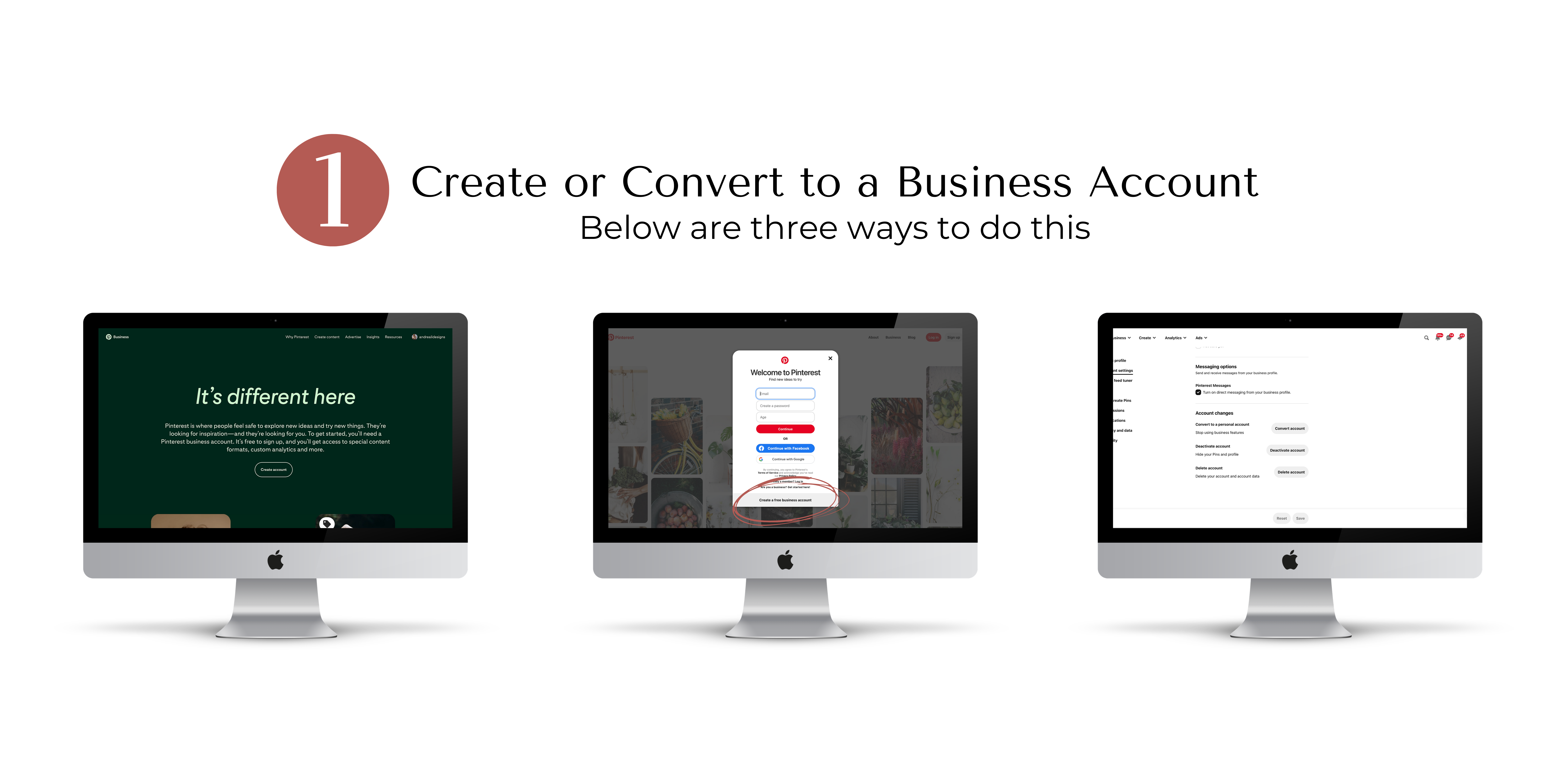 Mock up of converting to a Pinterest business account