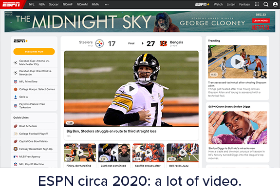 Caching strategies: ESPN 2020, a lot of video.