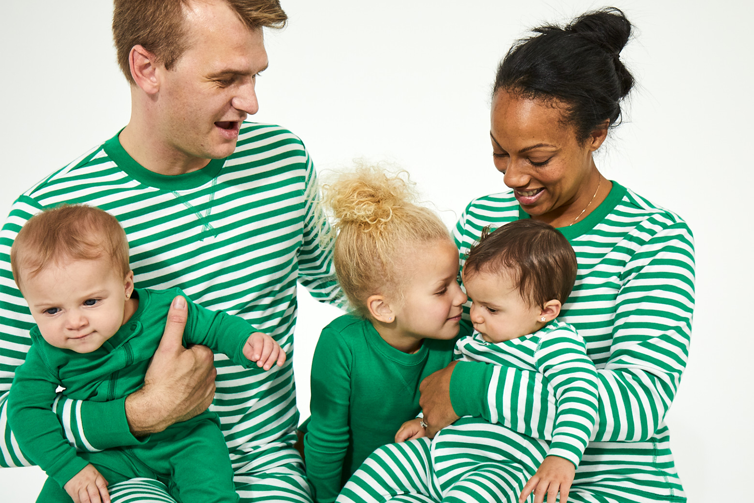 Primary green matching family PJs