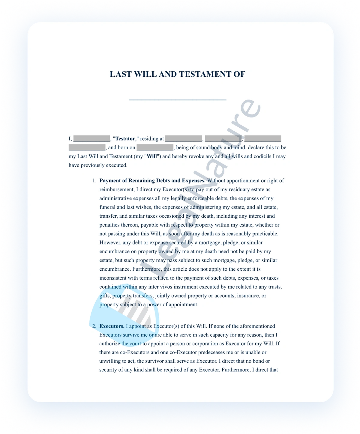 Last Will and Testamentdocument preview