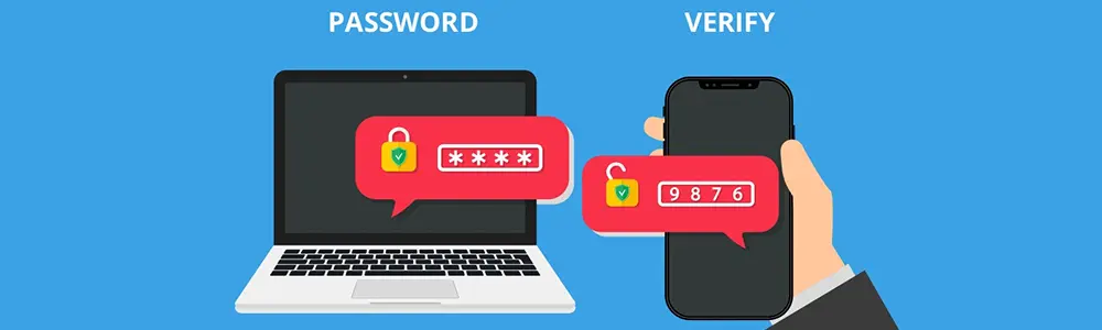 An illustration of a notebook computer and a mobile phone performing password authentication.