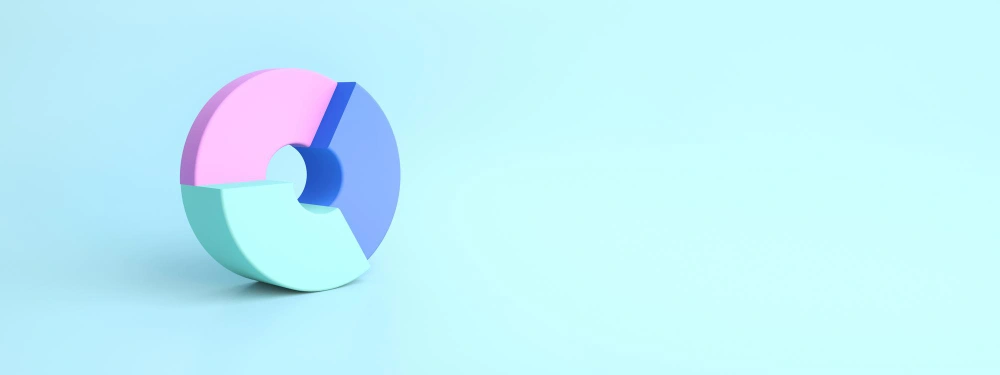 A simple 3D pie chart, signifying data analysis, statistics, or report segmentation.
