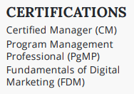 Certifications for biz developer resume