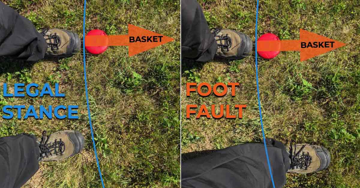 Two images showing a legal stance (left) and foot fault (right)