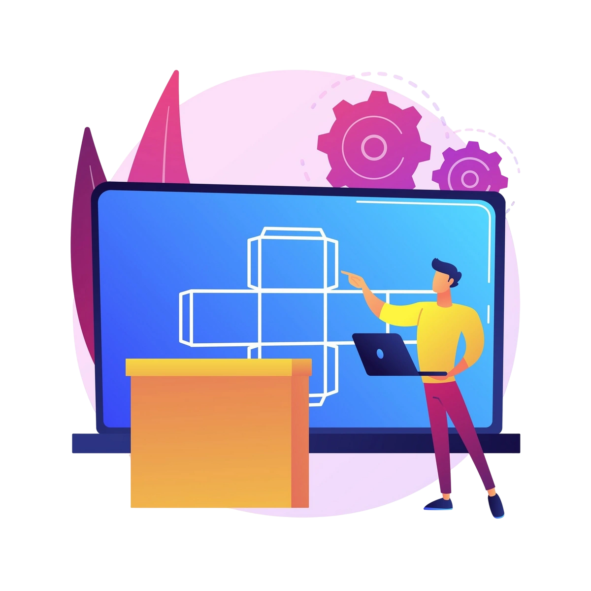 Digital tachnical designs comparisons on a screen with a person presenting