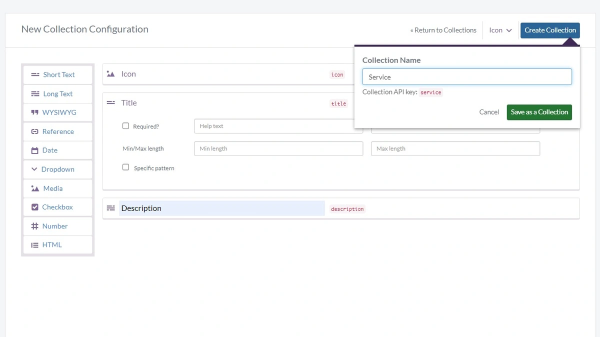 Service collection item configuration