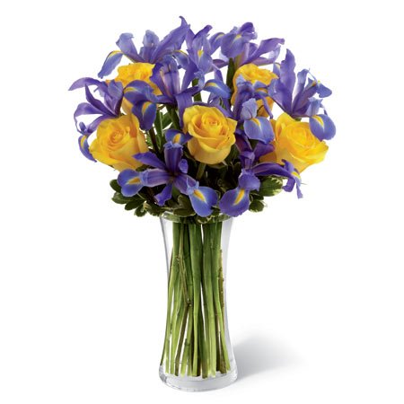 Yellow roses blue iris flower bouquet and who was iris goddess