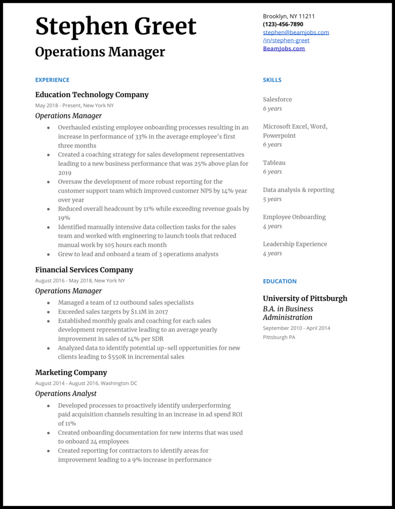 4 Operations Manager Resume Examples That Work In 2021