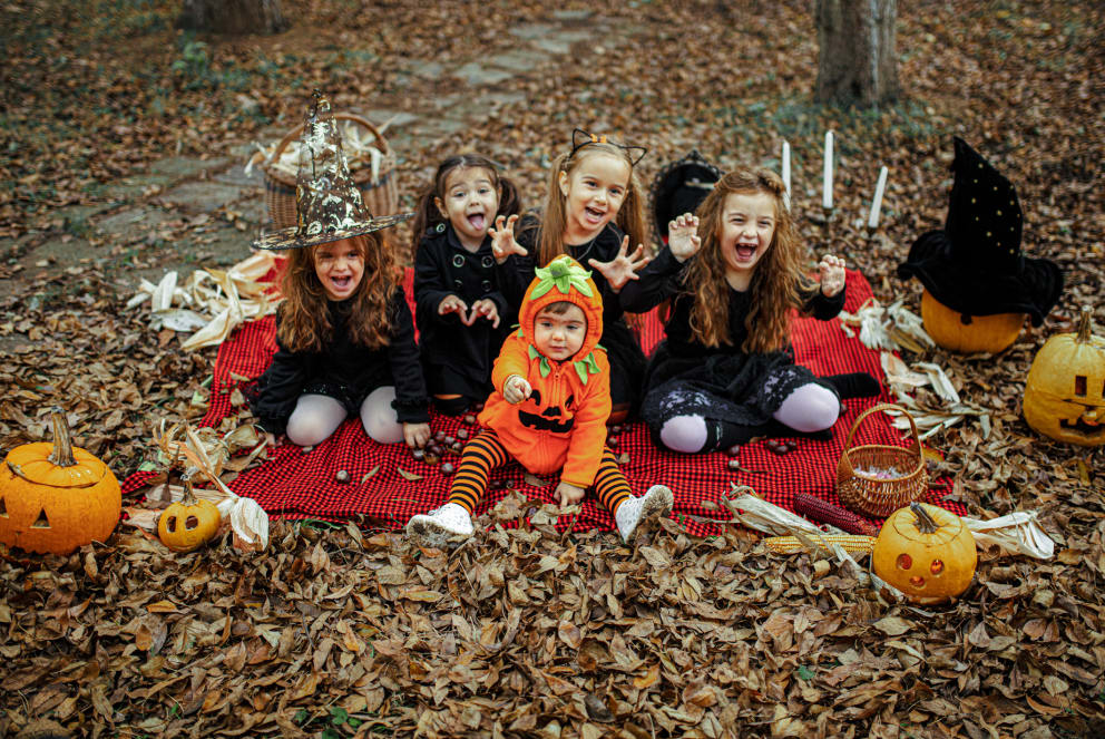 kids dressed up for halloween at campground