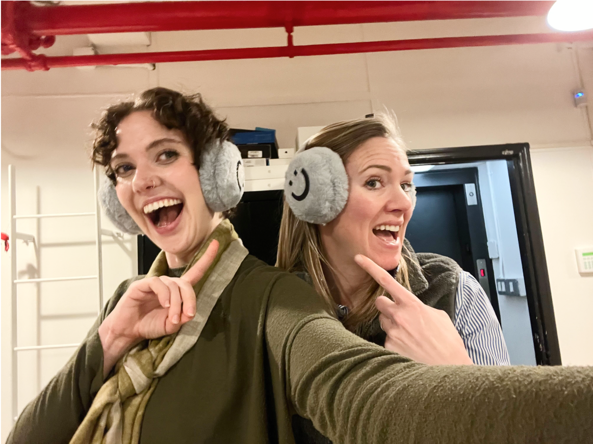 Mallory and Ellen got Dandi-branded ear muffs from Courtney at Springbank