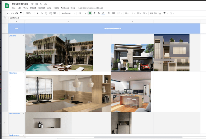 google spreadsheet of the details I want for the house