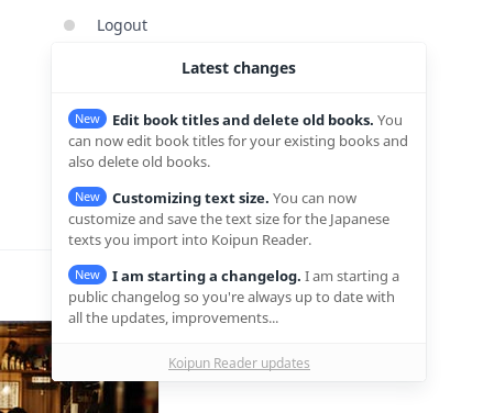 Koipun Readers' Changelog powered by Headway