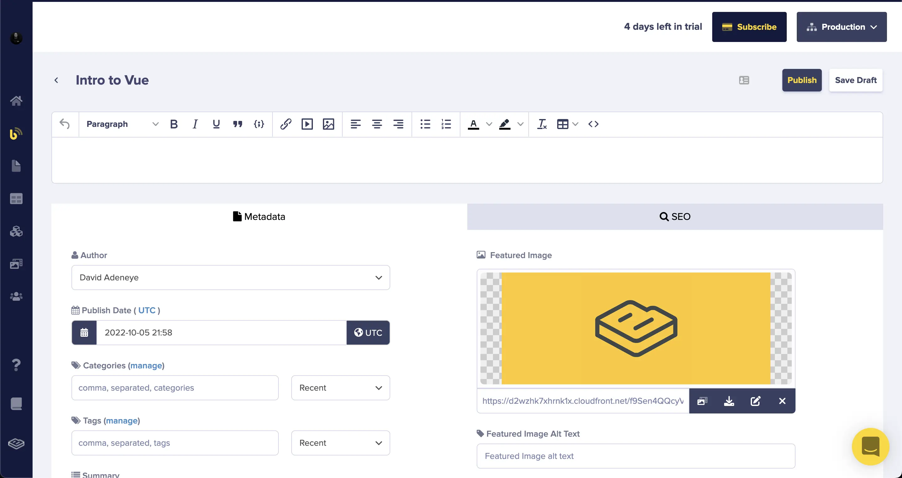 The ButterCMS WYSIWYG editor.