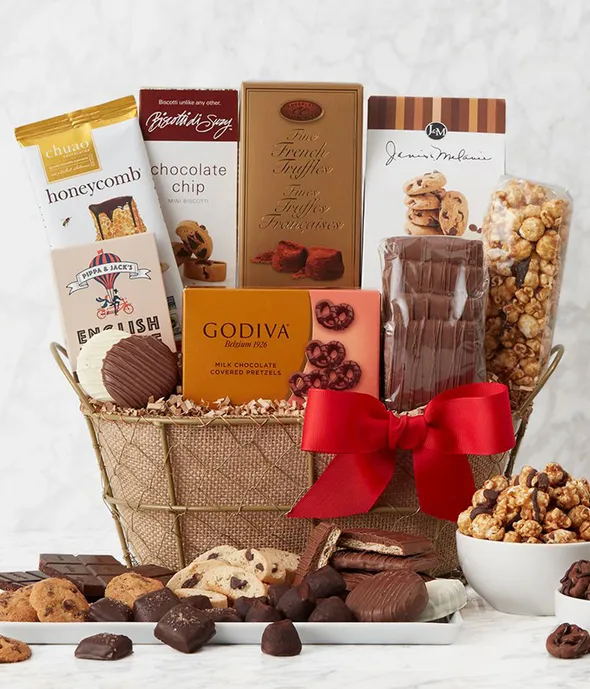 Sample Candy Basket with Salty Snacks and Chocolate