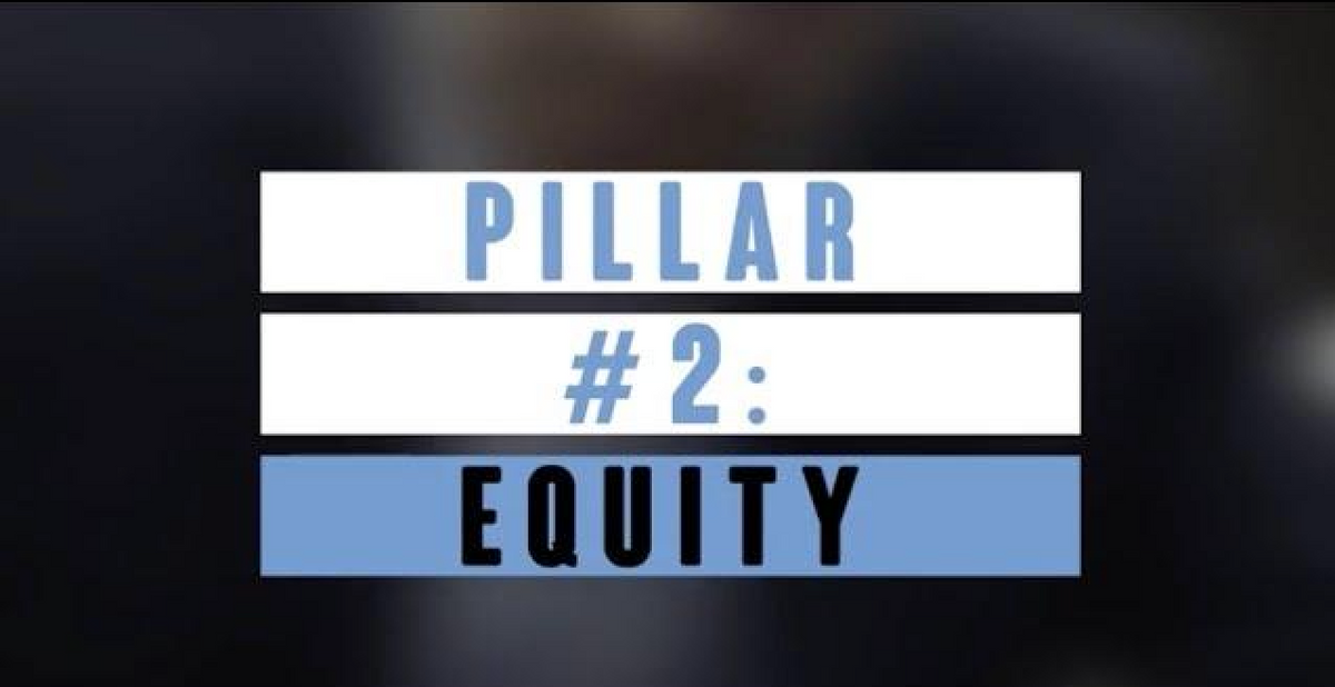 "Pillar #2 - Equity" Text with blurred background of man in a suit