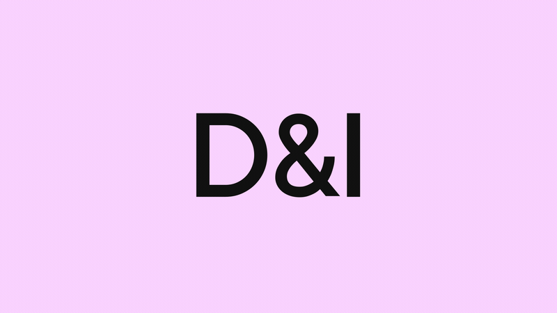Animation where the text D&I transforms into the Dandi smiley logo. The ampersand becomes the word and, spelling Dandi.