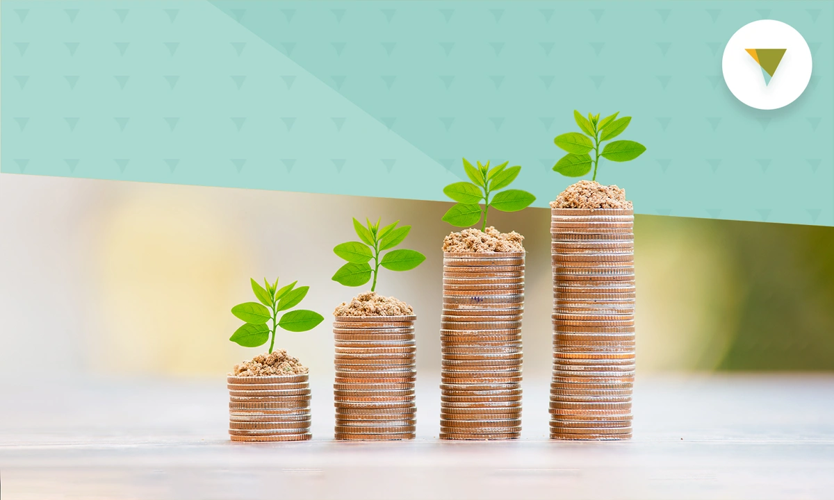 Stacks of coins with plants growing out of them.