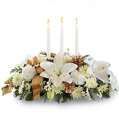 Christmas flowers gift delivery white lily candle flower centerpiece