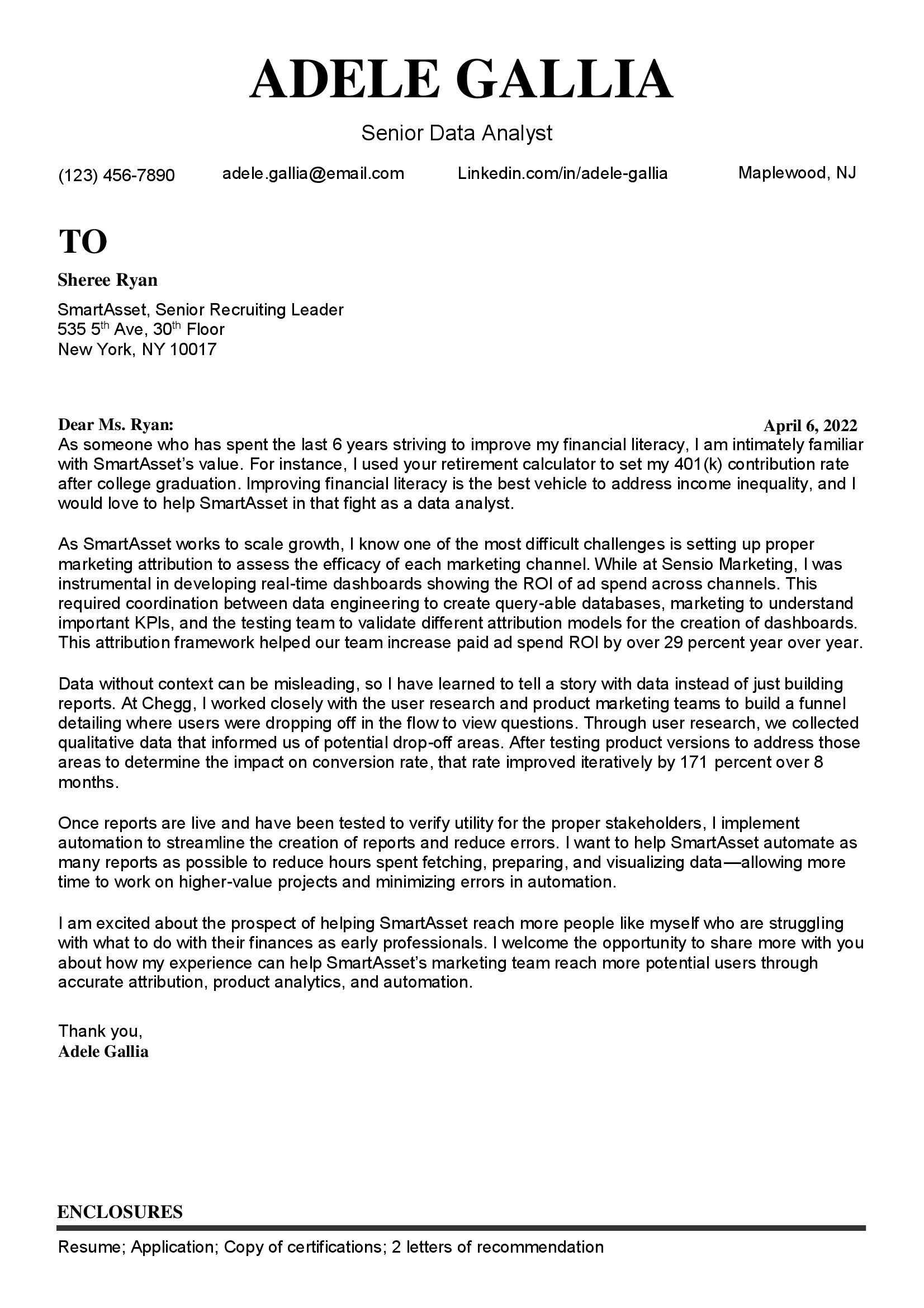 cover letter sample for data analyst job application