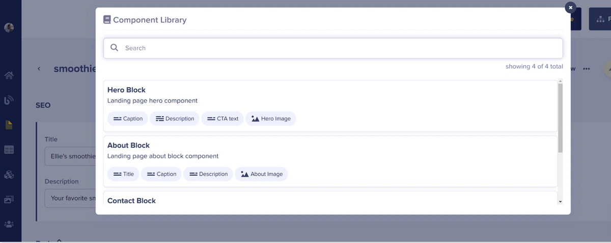 Select components from the Component Library