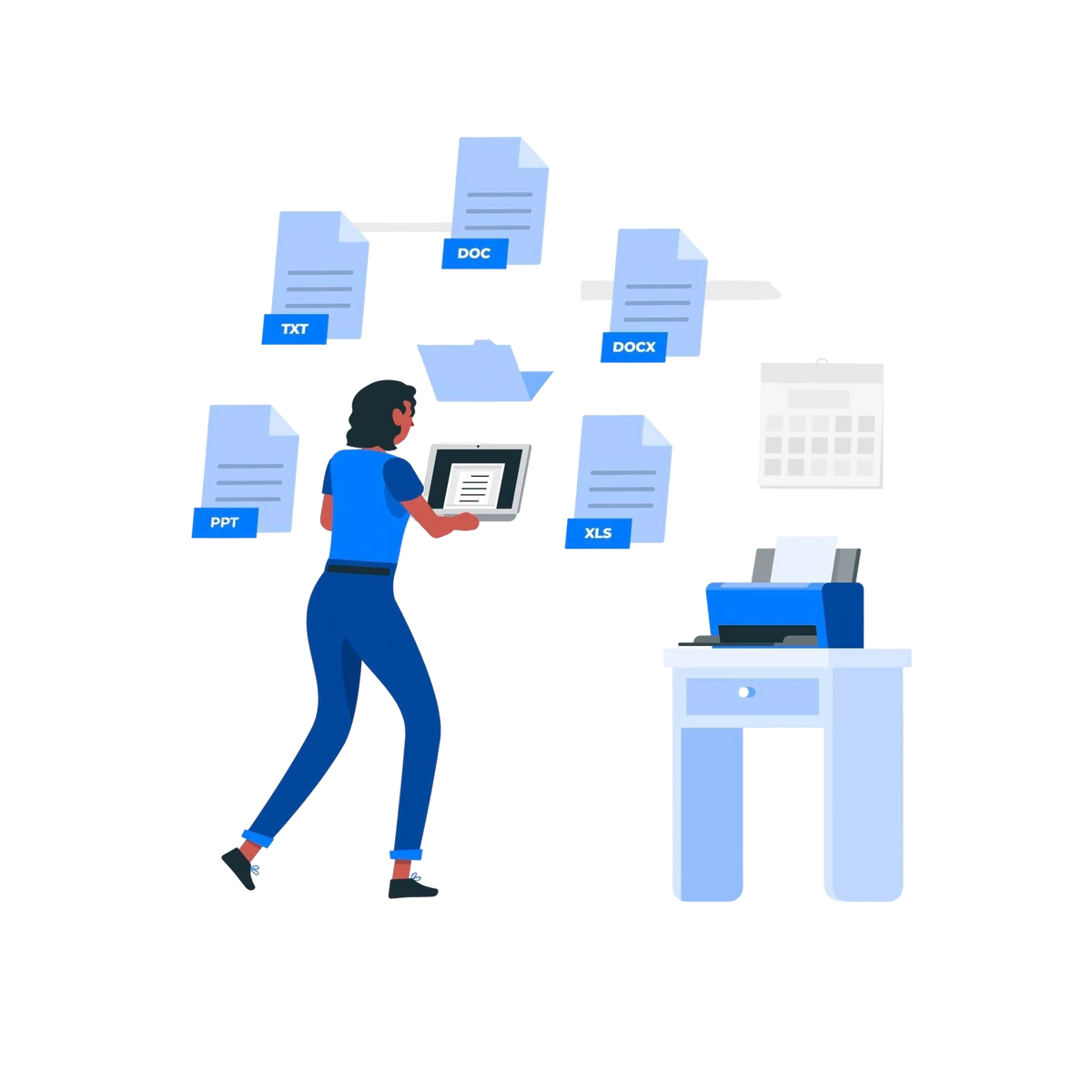 Person organizing various digital file types that seem to be duplicates.