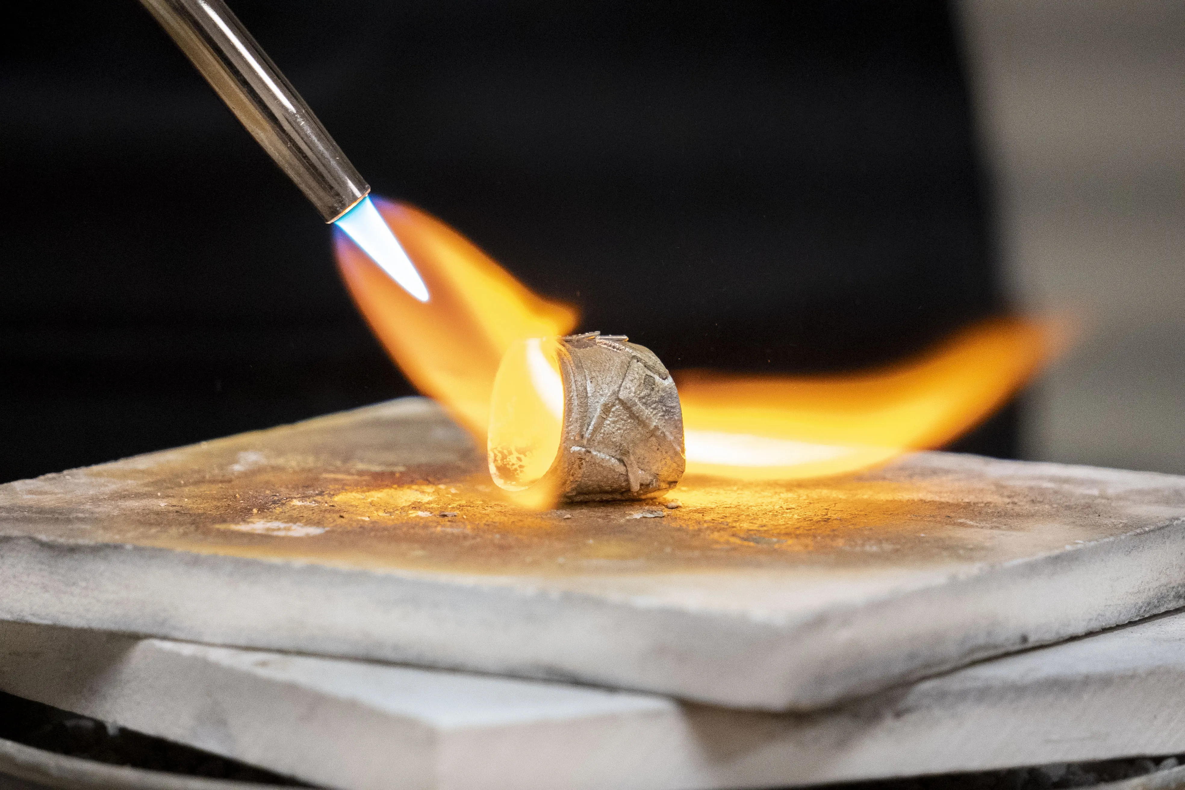 close up of a jewelers torch on a ring