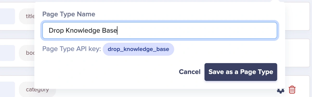 Name page type Drop Knowledge Base