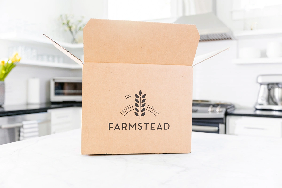 farmstead grocery delivery box on counter top