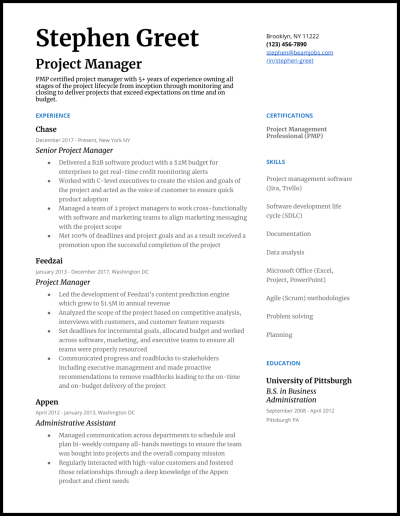 2020 Project Manager Resume Examples Amp Guide