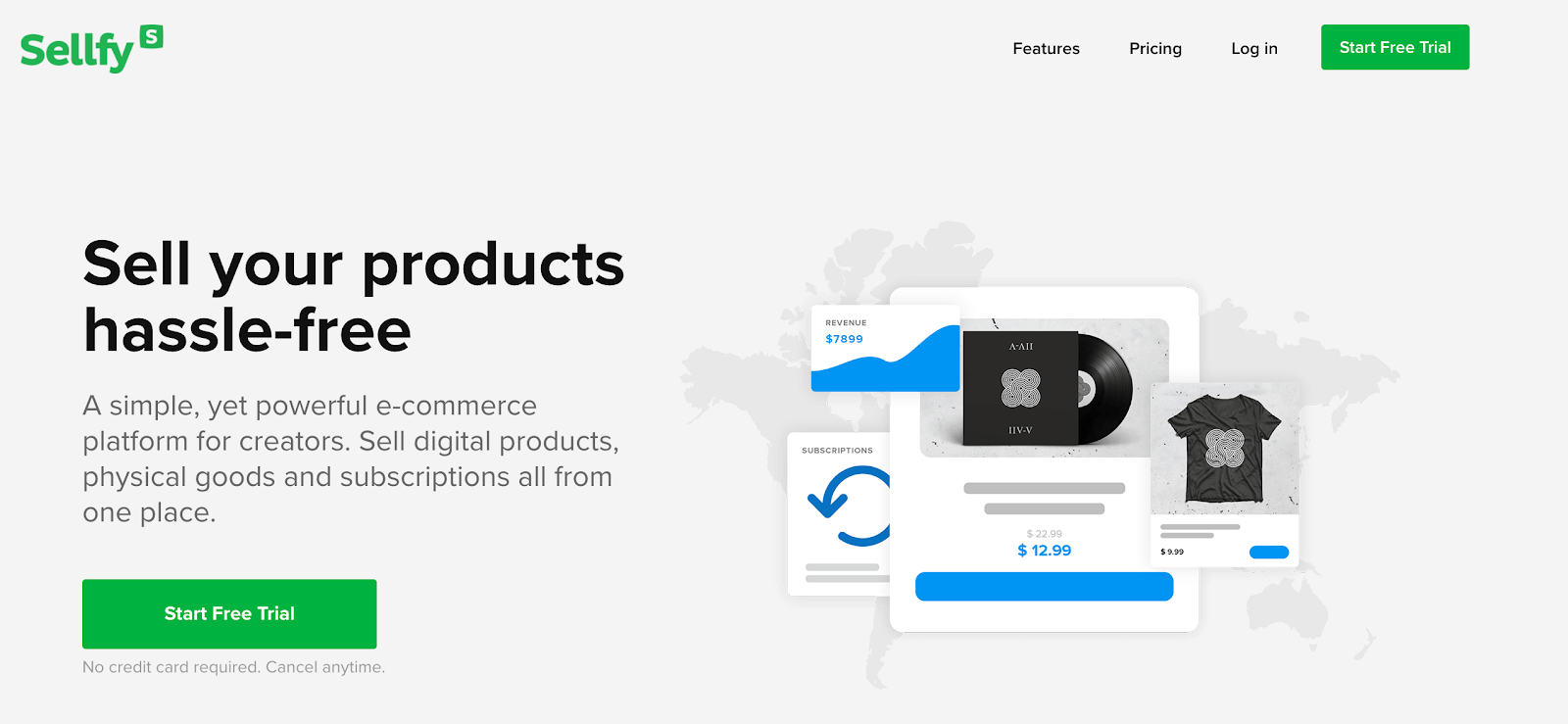 Sellfy landing page