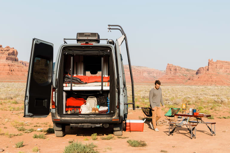 Man camping with RV in Moab