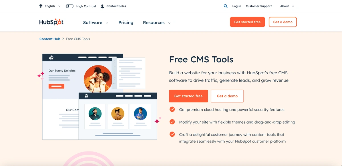 Hubspot CMS Hub homepage