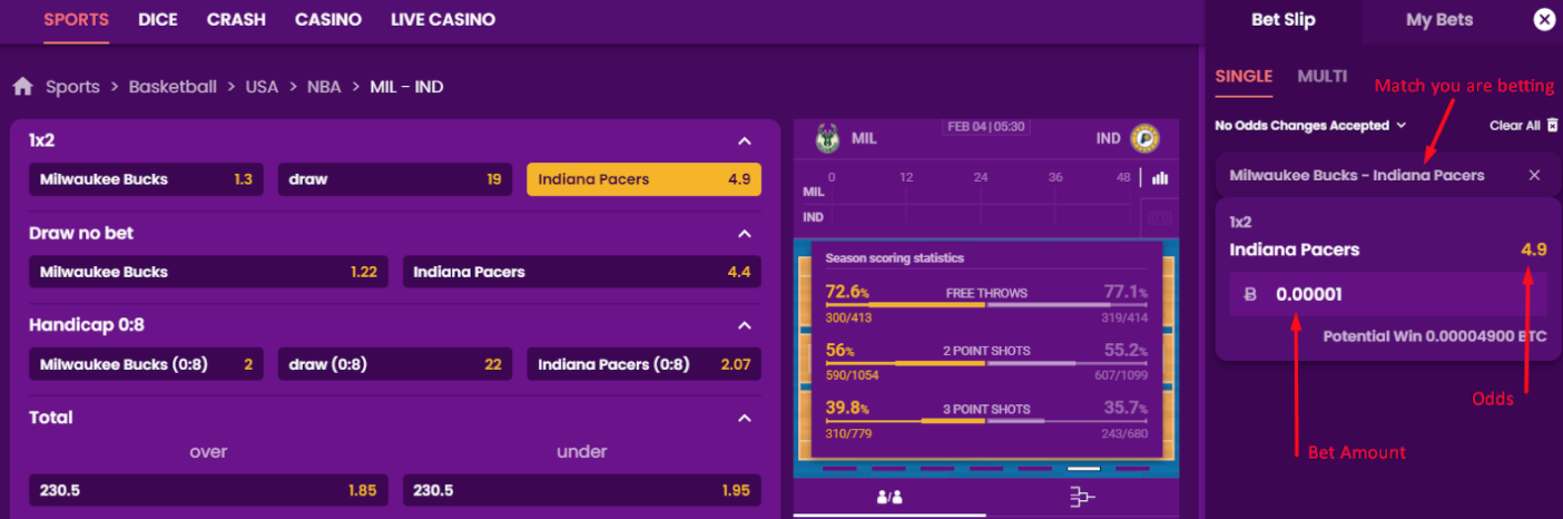 Sports Betting: Bet slip