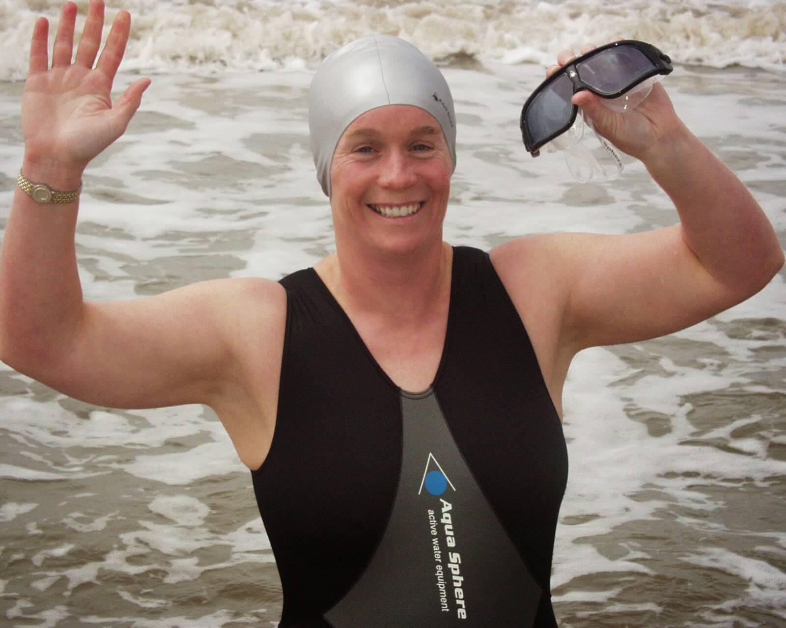 Open water swimmer and Endless Pool owner Dr. Julie Bradshaw MBE