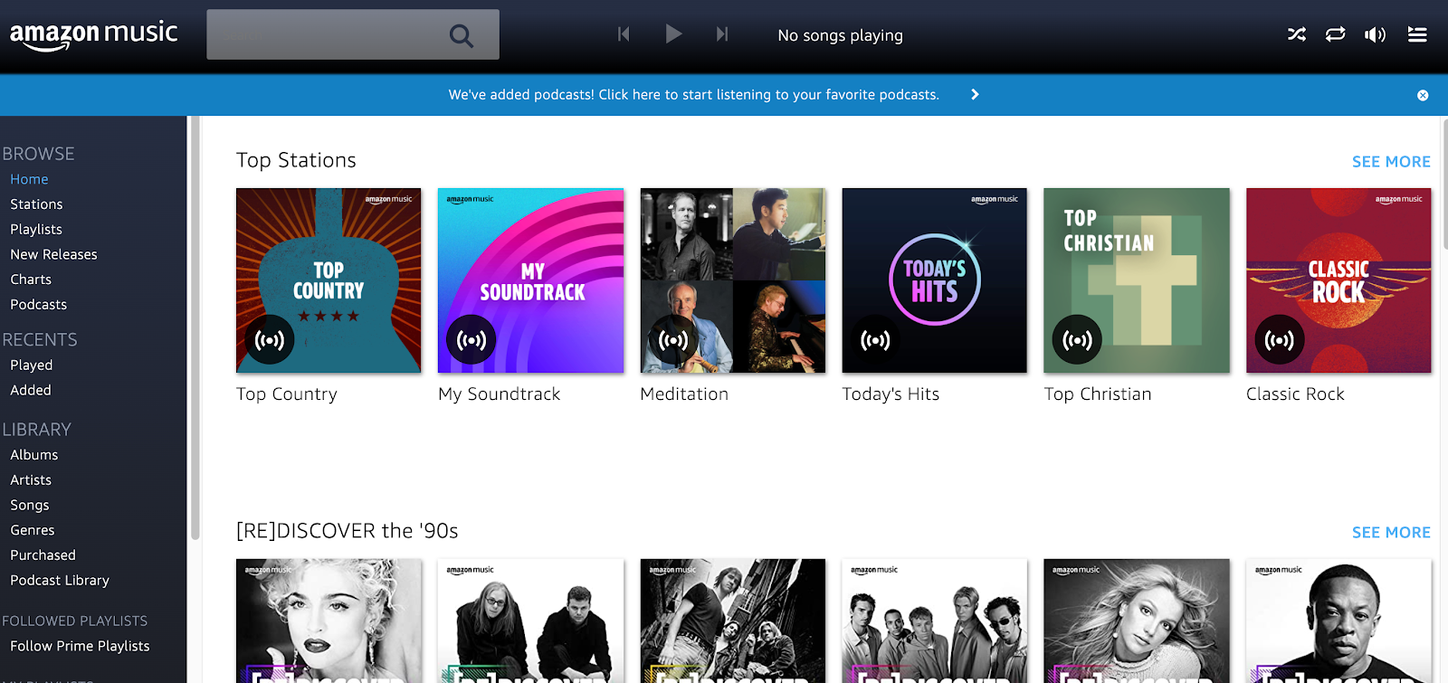 Amazon Music landing page