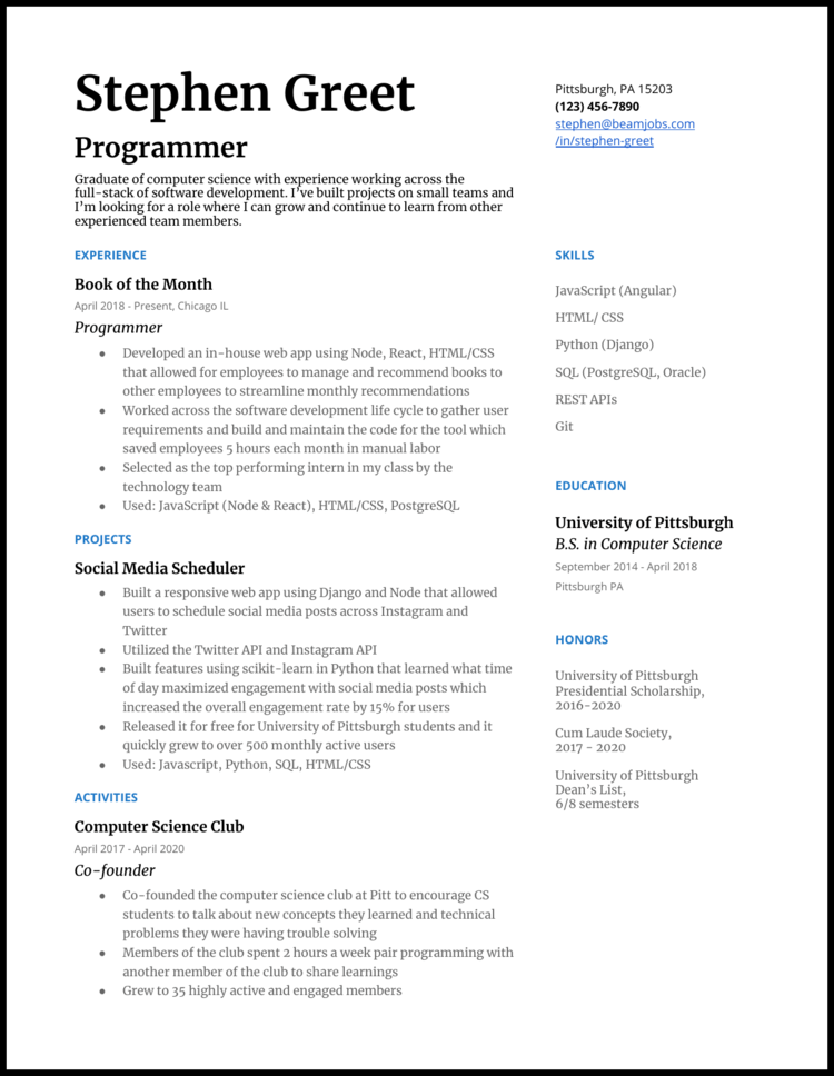 5 Programmer Resume Examples For 2021