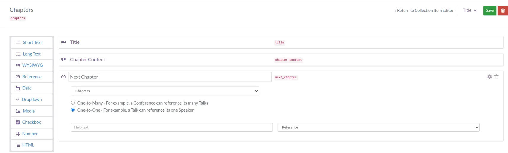 Chapters collection schema in ButterCMS