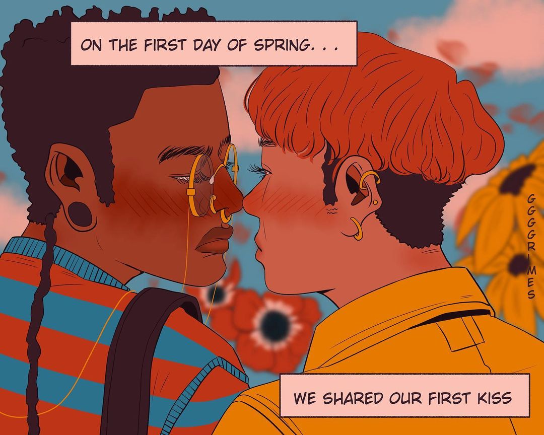 comic illustration of couple kissing