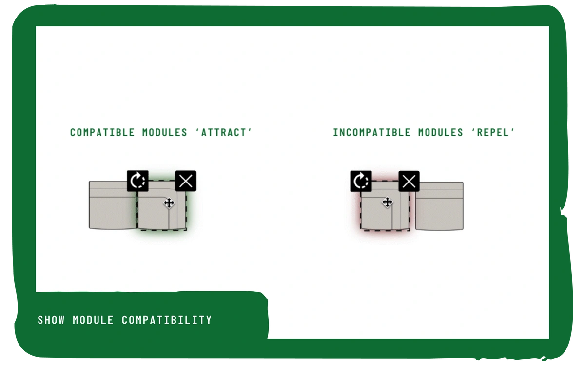 Show which modules 'attract' and which 'repel' so only compatible modules are purchased