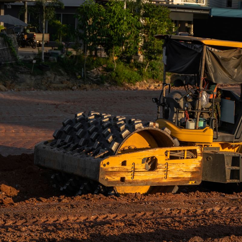 Padfoot Roller Compacting Soil On A Job Site