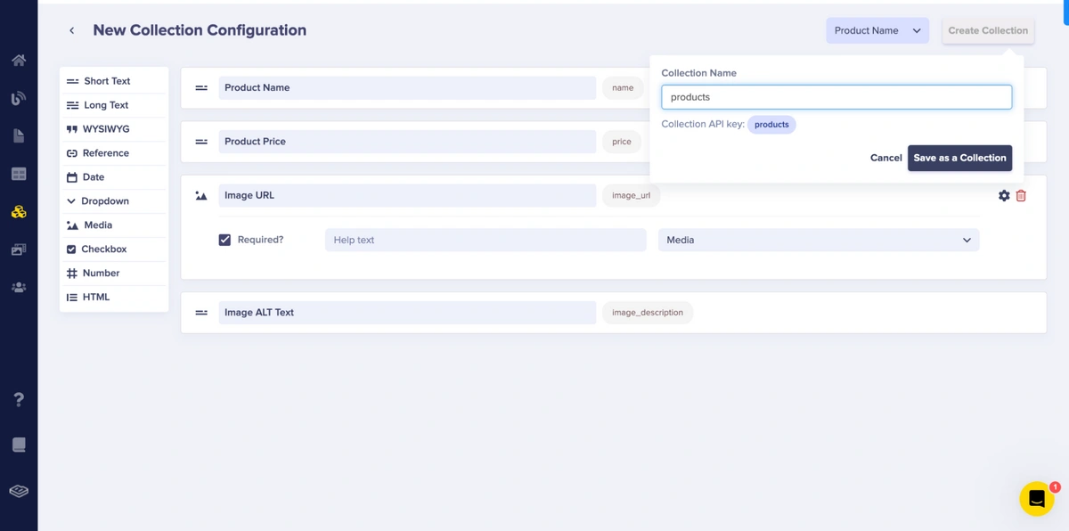 Products collection configuration