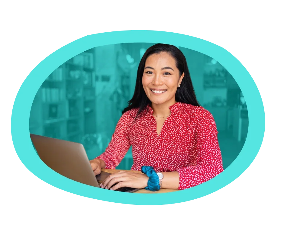 Graphic of woman working at computer