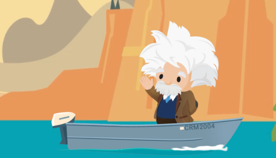 Einstein acenando de um barco