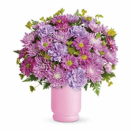 Purple Easter flowers delivery with purple chrysanthemums and carnations