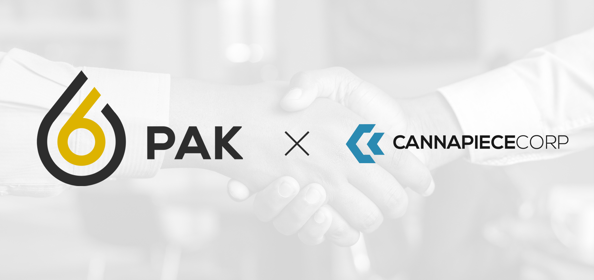 Handshake with 6Pak X CannaPiece Corp title overtop.