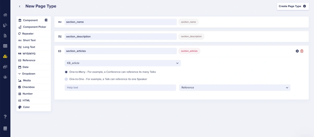 kb_section page schema configuration