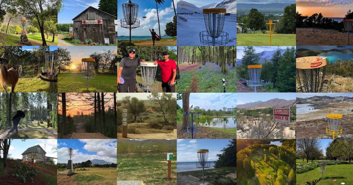 A collage of images from 24 disc golf courses